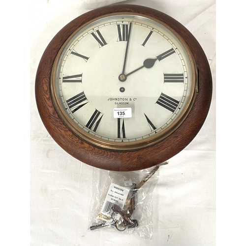 135 - A 19th century oak wall clock with single train fusee movement by Johnston & Co, Glasgow, dia. 4... 