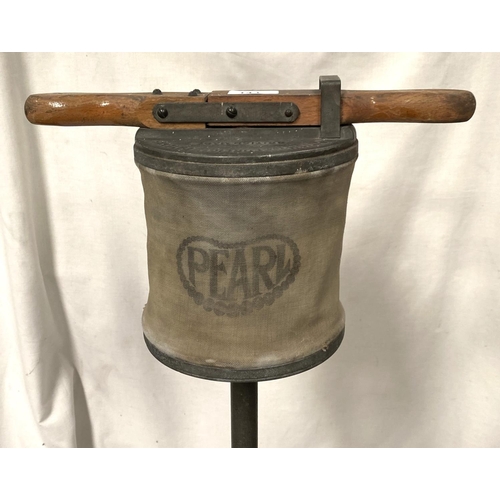 143 - A 19th century metal posser with pump to the top and collectors items and vintage kitchenalia, coppe... 