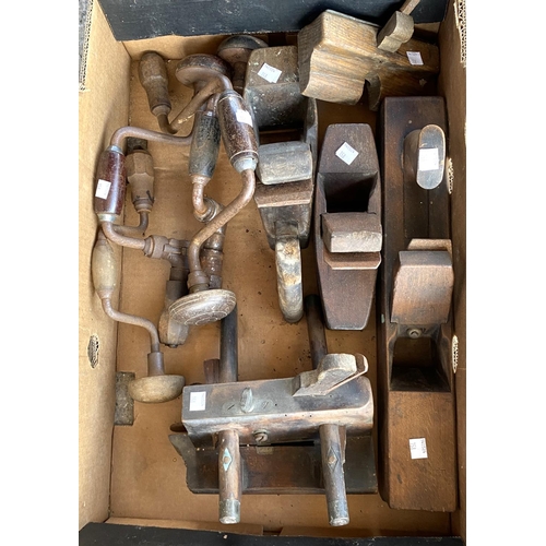 158 - A selection of vintage coffin planes, drills etc