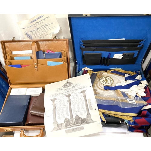 179 - Two suitcases of Masonic aprons, regalia, jewels etc, some silver examples