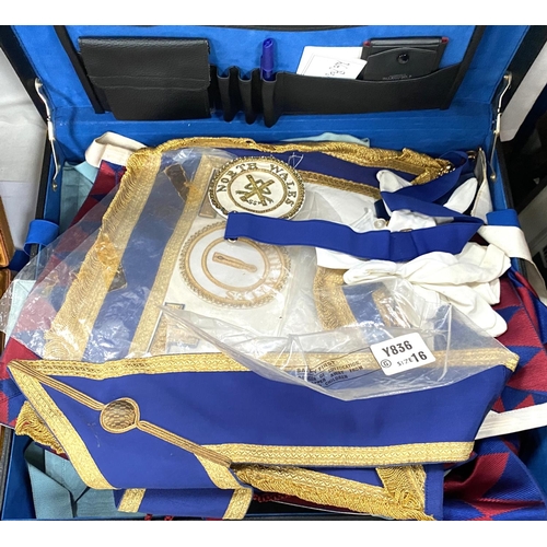 179 - Two suitcases of Masonic aprons, regalia, jewels etc, some silver examples