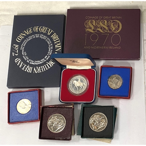 241 - A selection of coins and coin sets including First Decimal Proof set and last LSD set, 1977, Silver ... 