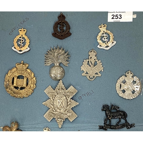 253 - A collection of military badges on a card including officers etc