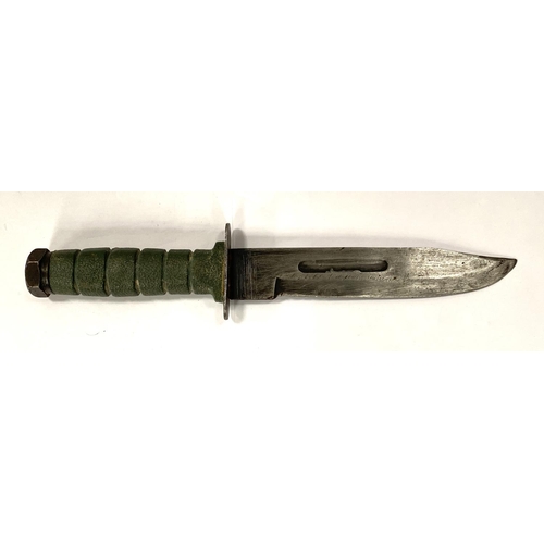 291 - A Post WWII period Ka-bar type knife with military green composition handle, length 29cm 