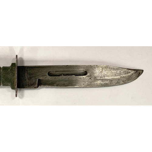 291 - A Post WWII period Ka-bar type knife with military green composition handle, length 29cm 