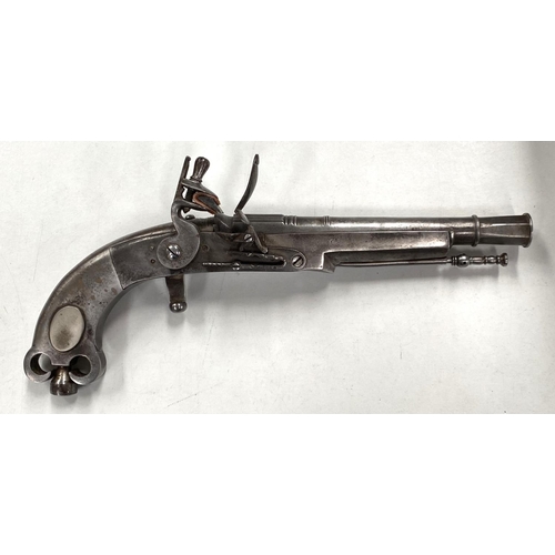 293 - A Scottish Highlands Murdoch style replica steel flintlock pistol, 'Rams Horn Flintlock' length 35cm