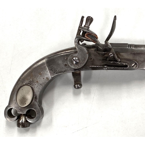 293 - A Scottish Highlands Murdoch style replica steel flintlock pistol, 'Rams Horn Flintlock' length 35cm