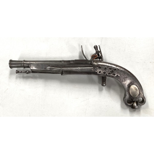 293 - A Scottish Highlands Murdoch style replica steel flintlock pistol, 'Rams Horn Flintlock' length 35cm