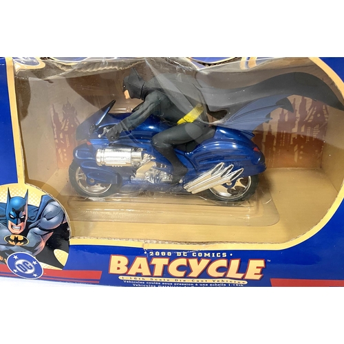 360 - Corgi DC comics, 1/16th scale models in boxes 'Batcycle' and 'The Robin Cycle' (boxes worn)