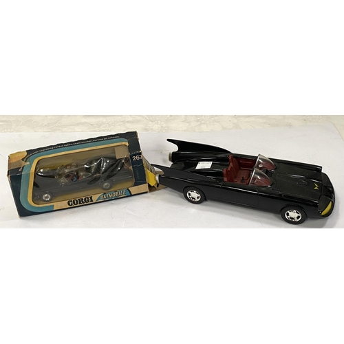 365 - Corgi Batman 267 Batmobile in box (a.f tabs off etc) and a loose Corgi 1960 Batmobile