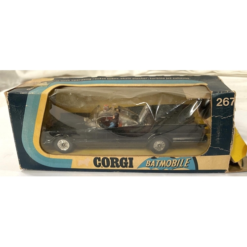 365 - Corgi Batman 267 Batmobile in box (a.f tabs off etc) and a loose Corgi 1960 Batmobile