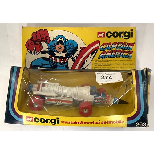 374 - Corgi Marvel Captain America Jetmobile 263 boxed (box worn)