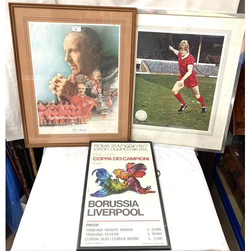 4 - A vintage 1970's Liverpool football poster, a 1930's Football label and similar posters etc