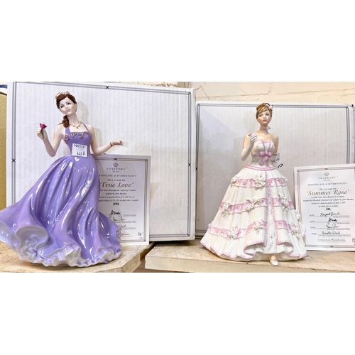 448A - Coalport: Four limited edition boxed figurines 'Summer Rose' 341/7500, 'Perfect Rose' 3320/9500 and ... 