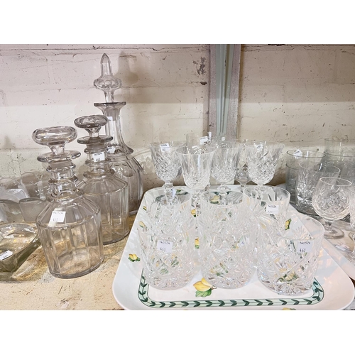 460 - Three Georgian style slice cut mallet decanters; glassware, drinking glasses and other coloured glas... 