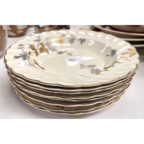 482 - Six oriental ivory soup dishes and 2 matching dinner plates