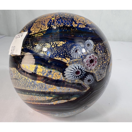 509 - Johnathan Harris Paperweights: A signed 'Watergarden' paperweight decorated in blue with gold leaf, ... 