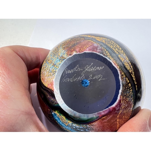 509 - Johnathan Harris Paperweights: A signed 'Watergarden' paperweight decorated in blue with gold leaf, ... 