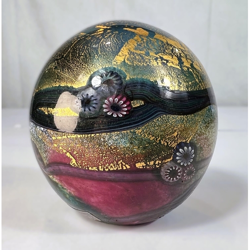 509 - Johnathan Harris Paperweights: A signed 'Watergarden' paperweight decorated in blue with gold leaf, ... 