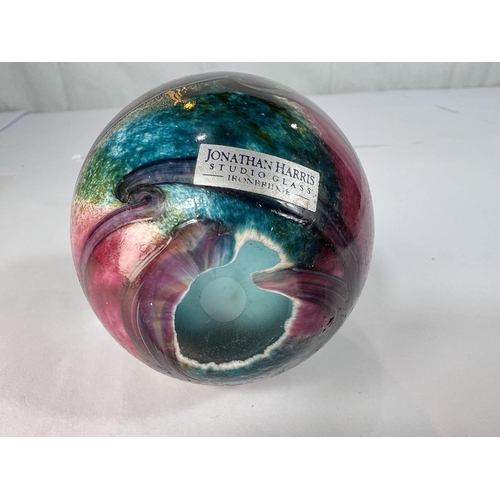 509 - Johnathan Harris Paperweights: A signed 'Watergarden' paperweight decorated in blue with gold leaf, ... 