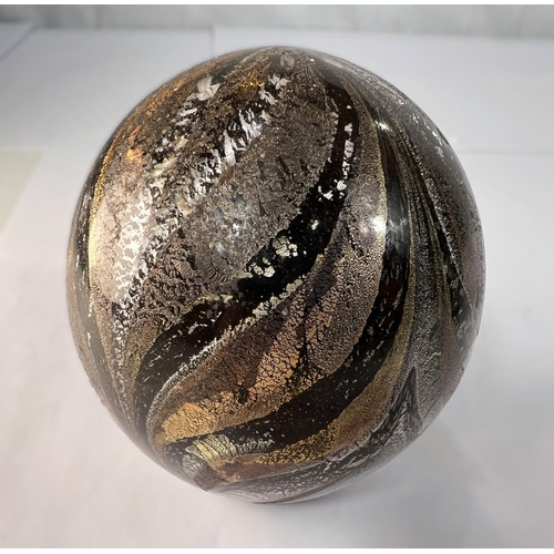 511 - Johnathan Harris Studio Glass: a black and white paperweight with gold leaf highlights, signed and l... 