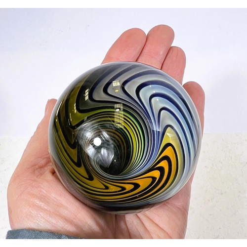 514 - An unusual giant glass marble, with swirling vortex illusion inside, monogramed K to base, diameter ... 