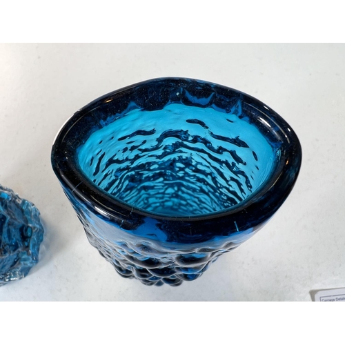 517 - Whitefriars Geoffrey Baxter designed 'Volcano' glass vase in Kingfisher blue pattern 9717, textured ... 