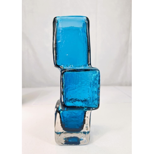 518 - Whitefriars designed by Geoffrey Baxter 'Drunken Bricklayer' Kingfisher blue glass vase, Model 9672,... 