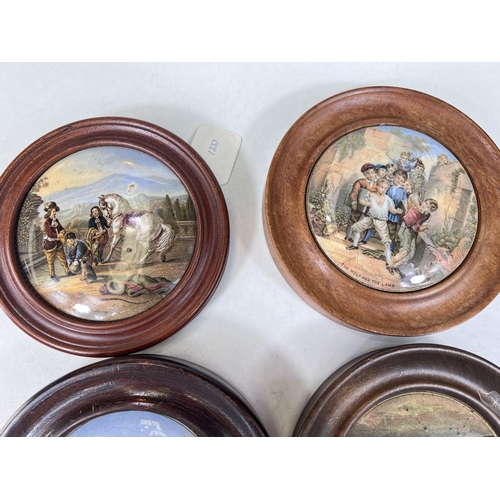 520 - K.V. Mortimer Pot-Lids and other coloured Printed Staffordshire Wares reference books and four frame... 