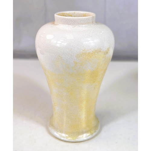 526 - A Ruskin baluster shaped vase, stamped to base, 1913, ht. 16.5cm (crazing, minor chips)