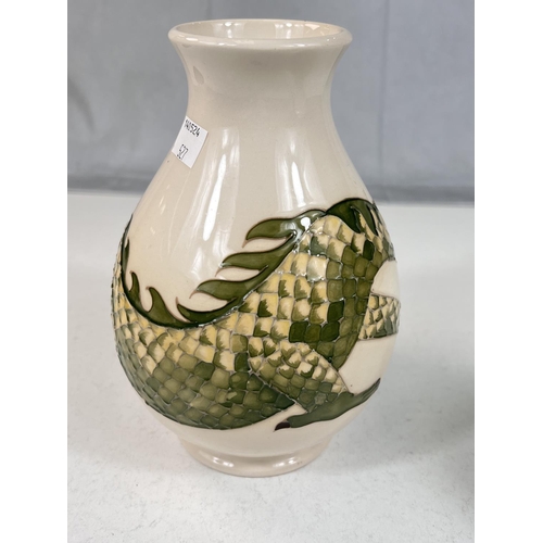 527 - A modern MOORCROFT, unusual  dragon pattern vase, monogramed to base, height 20cm.