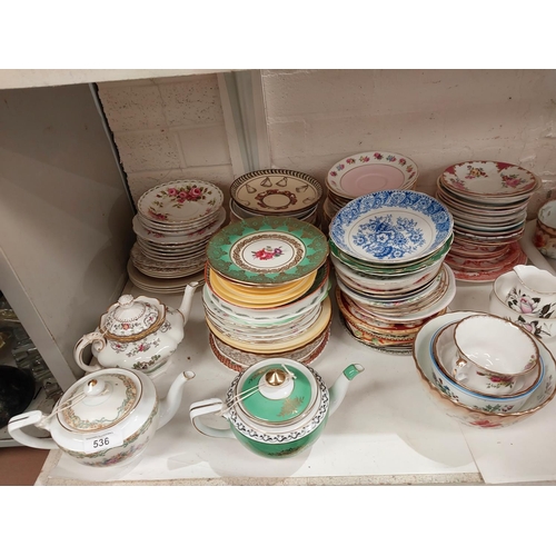 536 - Four small ceramic teapots Noritake, Spode and a large collection of tea cups and saucers some match... 