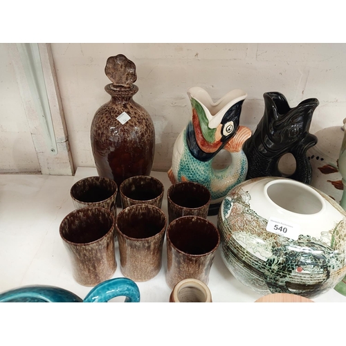 540 - A selection of studio pottery vases, teapots etc