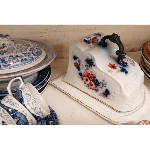 545 - A Victorian cheese dish; A selection of blue and white and other decorative pottery