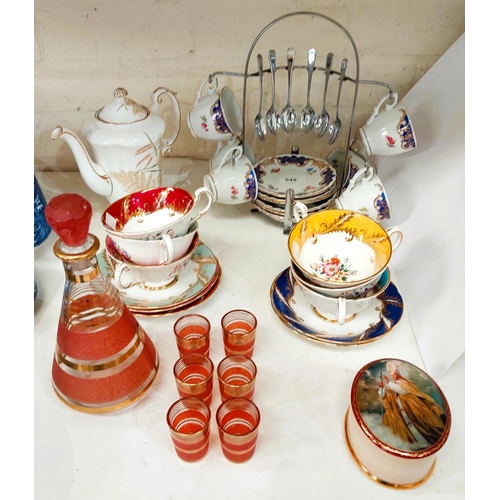 549 - A continental 6 setting coffee set on vertical stand; a Harlequin set of Paragon teaware (6 cups and... 