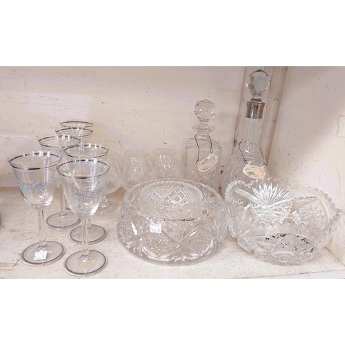 550A - A selection of glassware, brandy and whisky decanters, 2 large bowls and 2 smaller, 6 brandy and 6 w... 