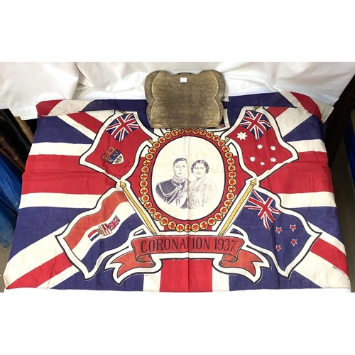 57 - A vintage 1930's snake skin handbag; A George VI and Queen Elizabeth 1937 Coronation Union flag