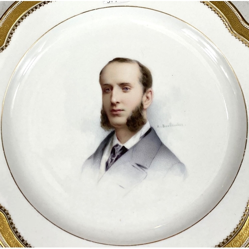 579C - A hand painted cabinet plate with head and shoulders portrait of a young man, signed for Antonin Bou... 