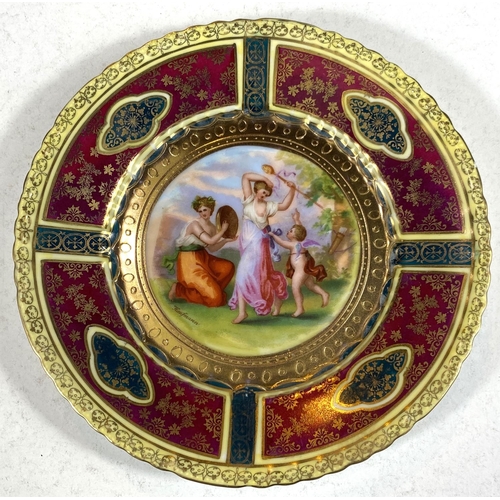 579D - A Royal Worcester gilt decorated dessert plate, a davenport plate blue and gilt with jewelled border... 