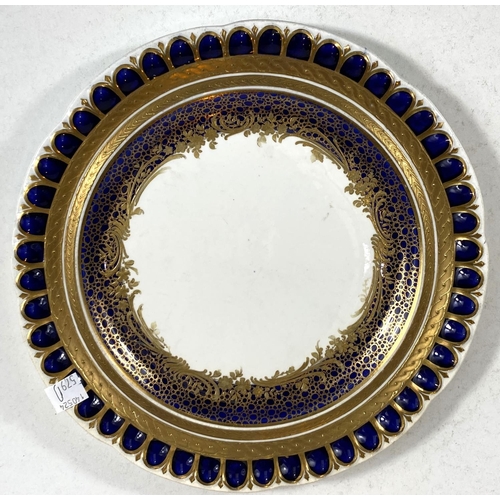 579D - A Royal Worcester gilt decorated dessert plate, a davenport plate blue and gilt with jewelled border... 