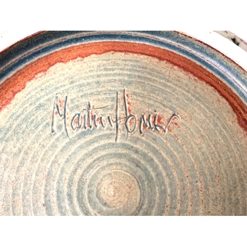 596 - A selection of studio pottery inc. a large dish with pierced rim signed Martin Homer, dia. 41cm, a c... 