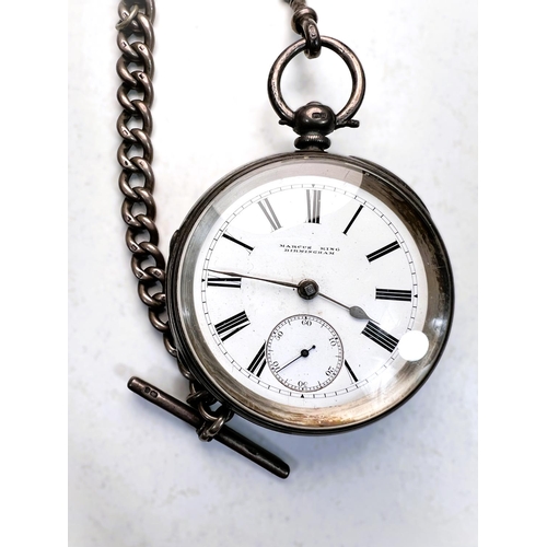 621 - A 19th century open faced key wound pocket watch in hallmarked silver case by Marcus King, Birmingha... 