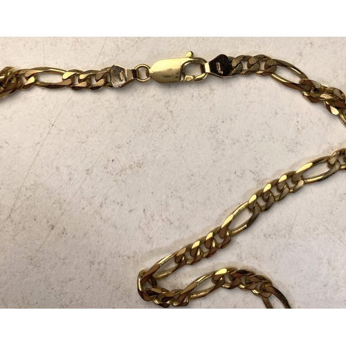 628 - A yellow metal flattened curb link chain stamped 375 Italy, length 60cm, 21.6gm