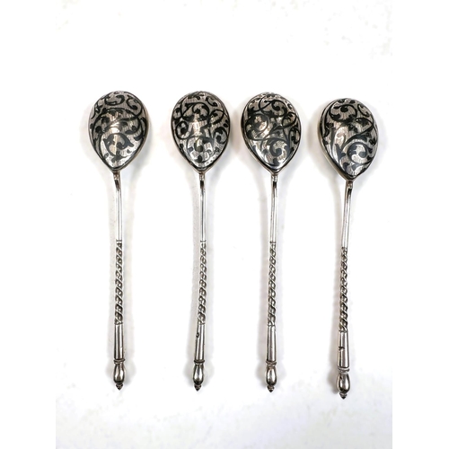 639 - A cased set of 6 silver gilt and coloured enamel coffee spoons, Birmingham 1961; a set of 4 continen... 