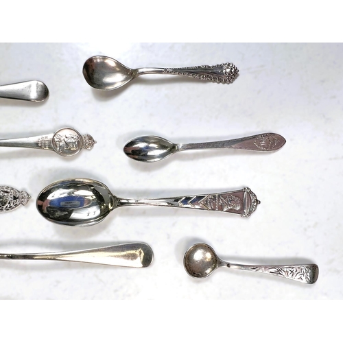 641 - A mixed selection of hallmarked silver teaspoons, sugar tongs etc, 5.3oz