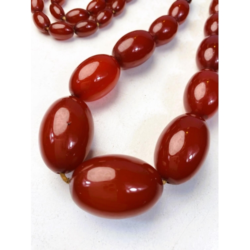 649 - A string of cherry amber bakelite graduating beads, total length 79cm, smallest bead 1cm, largest 3c... 