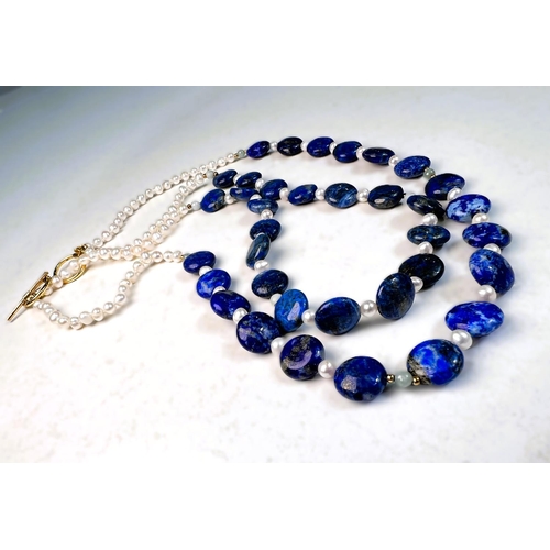 652 - A MURANO, tutti frutti bead necklace, a lapis lazuli and river pearl double strand necklace , a face... 