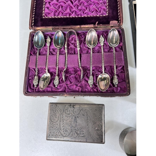 654 - A cased set of 6 hallmarked silver beanknop teaspoons; napkin ring, cutlery etc