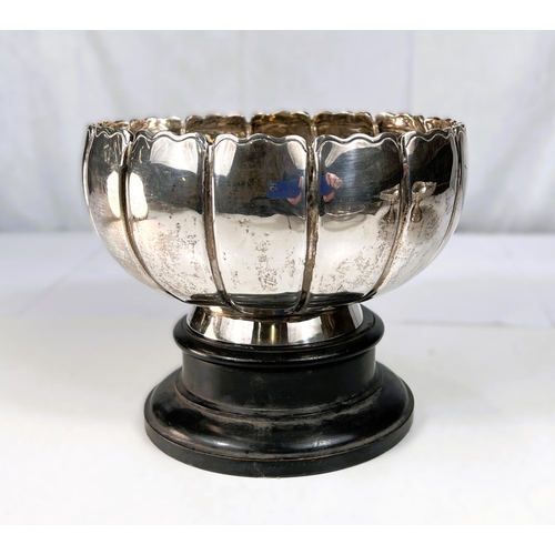 676 - A circular hallmarked silver ribbed rose bowl, monogrammed Dublin 1918, 15oz, diameter 17.5cm with s... 