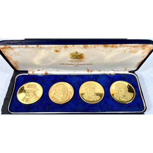 693 - WINSTON CHURCHILL: A rare and collectable cased set  of 22 carat hallmarked gold Churchill medals, f... 